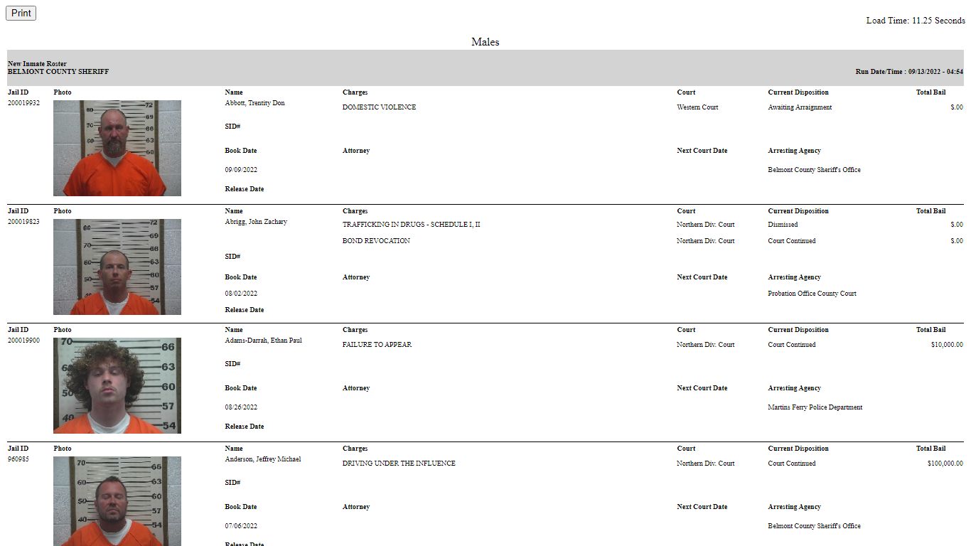 New Inmate Roster - Belmont County Sheriff's Office